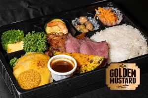 ゴルビージャックチーズバーグ&サーロインステーキ&スパイシーBBQ / ゴールデンマスタード付き