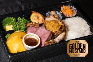 ゴルビージャックチーズバーグ&サーロインステーキ&若鶏グリル&スパイシーBBQ / ゴールデンマスタード付き